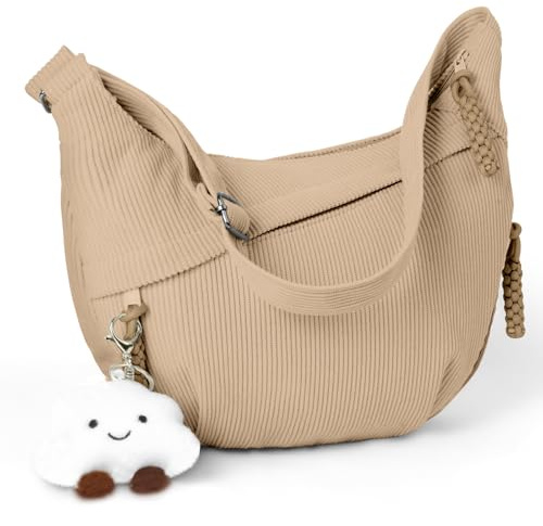 Aucuu Borsa a Tracolla Spalla, Borsa a Tracolla Mezzaluna da Donna, Borse a Spalla in Velluto a Coste con Pendente, Messenger Crossbody Bag per Shopping Viaggio