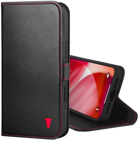 TORRO Hülle kompatibel mit iPhone 17 Pro Max 6.9 2025 - Echt Leder Hülle mit Standfunktion und Kartenfächern (kompatibel mit Offiziellen MagSafe-Ladegeräten) - Schwarz