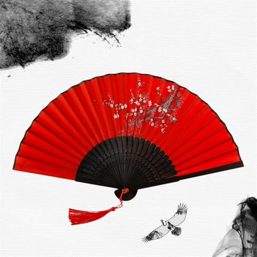 RunFar shop Handfächer Fächer Folding Fans Hand Fans Bambus Fans mit Quaste Faltfächer Klappfächer Taschenfächer für Wanddekoration Geschenke Hochzeit (rot)