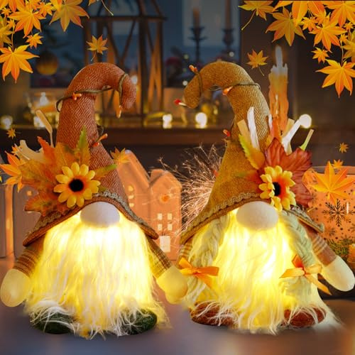 Decorazione autunnale a forma di gnomo con luce, 2 pezzi, decorazione autunnale, gnomo, peluche con illuminato, decorazione autunnale, statuette senza volto, bambola di peluche per il giorno del