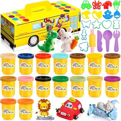 MKAKYES Plastilina per Bambini, 16 Vasetti di Pasta Modellabile, Set di Plastilina Creativa con 18 Strumenti, Idea Regalo per Bambini e Bambine dai 3 Anni in su