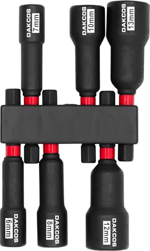 DAKCOS Juego de 6 llaves de vaso, 6-13 mm, juego de adaptadores de vaso hexagonal, apto para herramientas de mango de destornillador eléctrico, CR-V | adecuado para herramientas con mango de destornillador eléctrico, CR-V