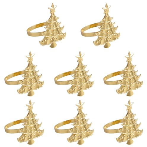 Fukaisu 8 Stück Goldene Serviettenringe aus Metall, Serviettenringhalter in Weihnachtsbaumform Elegante Serviettenschnallen für Weihnachtshochzeit Feiertag PartyBankett Tischdekoration