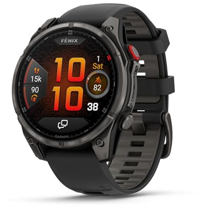 Garmin fēnix® 8 Pro, 47mm, AMOLED Display, Premium Connected Multisport GPS Smartwatch, inReach® Technology, Sapphire, Carbon Gray DLC Titanium with Black/Pebble Gray Silicone Band