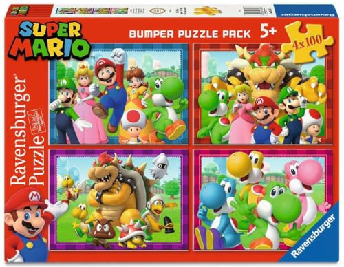 Ravensburger barnpussel 05689 - dags för Mario! — 4x 100-bitars pussel i en låda, för pusselvänner och Super Mario-fans från 5 år och uppåt