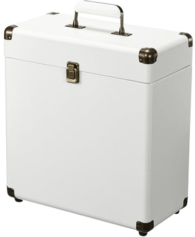 Tayqwiheva Coffre pour Vinyls de Rangement et Transport avec Serrure - Capacité 45 Disques - Malletín de Protection pour Collection, Blanc