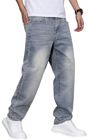 JMIERR Men's Straight Leg Jeans Stretch Mens Jeans Fit Comfort Flex Essentials Streetwear Denim Jeans, XL, Stone Blue