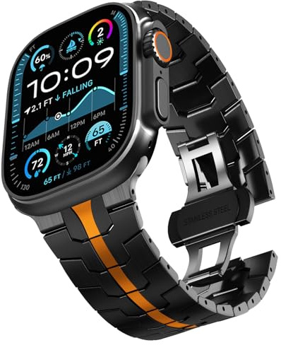 KADES Titanarmband Kompatibel mit Apple Watch Armband 49mm 46mm 45mm 44mm 42mm, Titan Metall Gliederarmband Ersatzarmband für iWatch Ultra 3 2 1,Series 11 10 9 8 7 6 5 4 3 2 1 SE,Schwarz/Orange