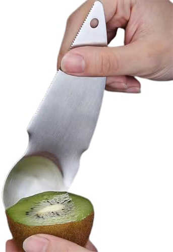 Kiwi Cuillère en acier inoxydable 304 – Lame combinée polyvalente, durable, coupe-avocat, voyage, camping, cuisine multifonction, utilitaire polyvalent pour l'extérieur et l'intérieur