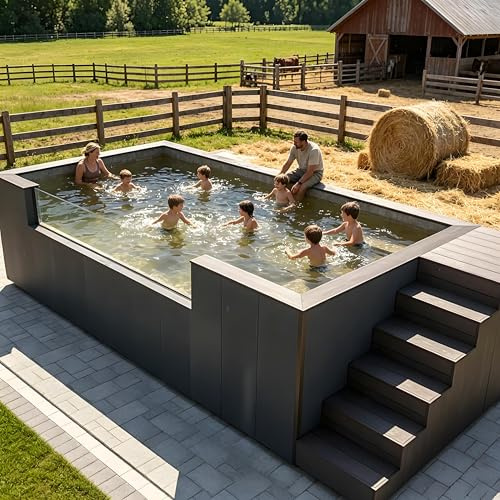 Piscina con contenedor de envío, marco de acero resistente, prefabricada modular sobre el suelo, sin excavar, fácil de instalar, ahorra espacio, piscina para familias y adultos, casas urbanas, uso al