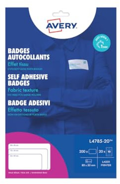 AVERY Zweckform L4785-20 Namensetiketten (200 Namensaufkleber, 80x50mm auf A4, selbstklebend, bedruckbare Textiletiketten aus Acetatseide für Laserdrucker, rückstandsfrei ablösbar) 20 Blatt, weiß