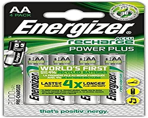 Energizer 638622 Power Plus Batteria Ricaricabile, AA, 4 Pezzi, 2000 mAh, Argento