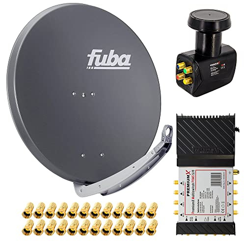 Premium X Satelliten-Komplettanlage Fuba DAA 850 A Satellitenschüssel Alu Anthrazit 5/8 Multischalter Quattro LNB 24x F-Stecker, 1 SAT 8 Teilnehmer
