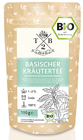 Basischer Kräutertee in Bio-Qualität mit Brennnessel, 100g, ca. 40 Tassen | zur basischen Ernährung – Tea2Be by Sarenius