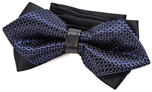 DonDon Papillon da uomo pizzo vintage con cinturino già collegato e regolabile blu marino con pois argento