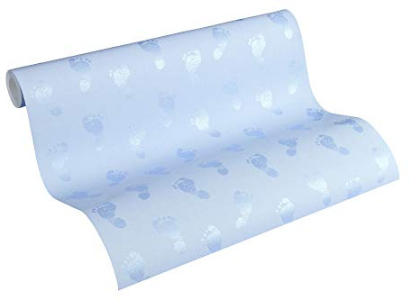 A.S. Création PVC-freie Vliestapete Little Stars Tapete mit niedlichen Baby Füßen 10,05 m x 0,53 m blau metallic Made in Germany 358632 35863-2