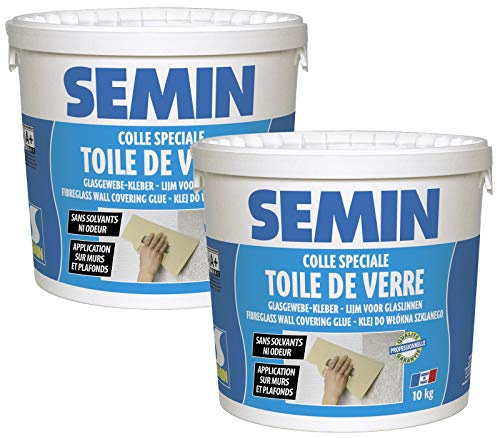 SEMIN Colle Toile de Verre -2 X 10 kg – Colle Prête à l’Emploi Sans Solvant et Sans Odeur – Forte Adhérence – Jusqu’à 100 m² – Murs, Plafonds et Pièces Humides – Fabrication Française