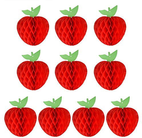 FEPITO confezione da nido d'ape in tessuto di mele da 7 pollici appeso a decorazioni di mele di carta rossa decorazione di frutta per tornare a scuola, baby shower (Red,10pcs)