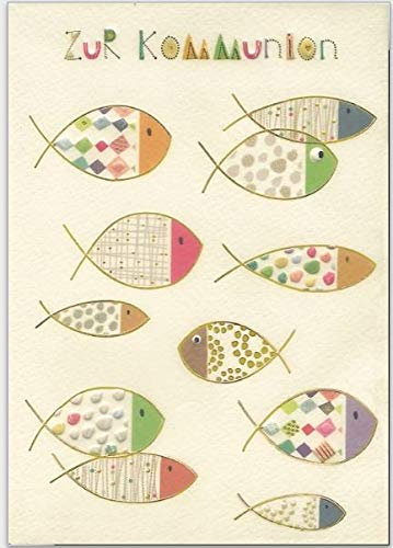Hochwertige Grußkarte von Turnowsky mit christlichen Fischen als Motiv. Relief-Klappkarte zum Beschriften mit Umschlag für Kommunion