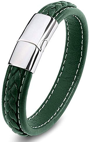 Beydodo Armbänder Leder Grün für Männer, Lederarmband Rocker mit Magnetverschluss Geflochten Freundschaftsarmband Armband Partner Leder 16.5CM