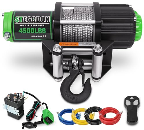 STEGODON Verricello elettrico con capacità di carico di 5000 libbre, verricello elettrico da 12 V con telecomando portatile wireless e maniglia cablata, verricello elettrico impermeabile IP67 con