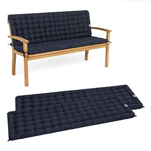 HAVE A SEAT Luxury - Gartenbank Auflage mit Rückenteil 2-TLG. Set, bequem, orthopädisch, wetterfest, waschbar bis 95° C - Made in Germany (2-TLG. Set, 100x48 cm, Marine Blau)