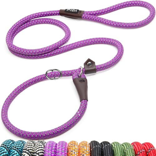 Fida Retrieverleine mit Zugstopp, Hundeleine, bis 50kg, 1,8m x 1,3cm, Lila | Anti-Würge-Ring, Figur-8-Design, Reflektierend, Anti-Zug-Kontrolle, Schnelles Anlegen, Für Alltag & Training