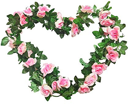 Senda Rosengirlande, 2 Stück, 4,5 m, künstliche Rosen-Ranke, künstliche Blume, hängende Girlanden für Hochzeit, Party, Zuhause, Garten, Outdoor, Hintergrund, Handwerk, Bogendekoration (Pink)