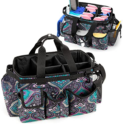 LoDrid Große Reinigung Tasche mit Abnehmbarer Trennwand, Totem | Tragbarer Reinigungs Organizer mit Griff, Reinigungsmittel Tasche mit Verstellbarem Schultergurt