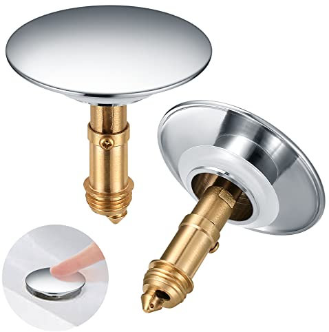 2 Sink Plug Replacements, Pop-up Bathroom Sink Plug Replacement, Brass Push-in Plug Suitable for 36 MM-39 MM, for Use in Kitchens and Bathrooms, 67 MM Chrome-plated Basin plug with Sealing Ring.