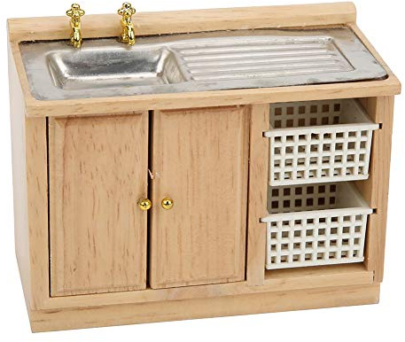 Hztyyier 1:12, Muebles en Miniatura para Muñecas, Mini Fregadero de Cocina de Abedul, Mesa de Lavado de Platos para Accesorios de Decoración para Casa de Muñecas