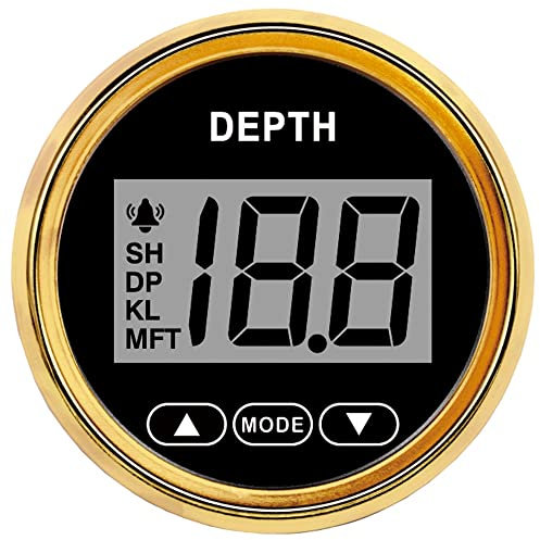 JINGERL 52MM Depth Gauge Waterproof IP67 Digital Marine Boat Depth Meter Pulse Signal for Yacht with White Backlight 9-32V Depth Meter (Color : BG)