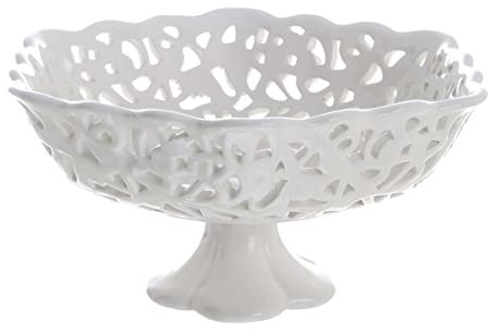 Blanc Mariclò' Coppa Centrotavola in Ceramica intagliata con Farfalle Ø22x11 cm