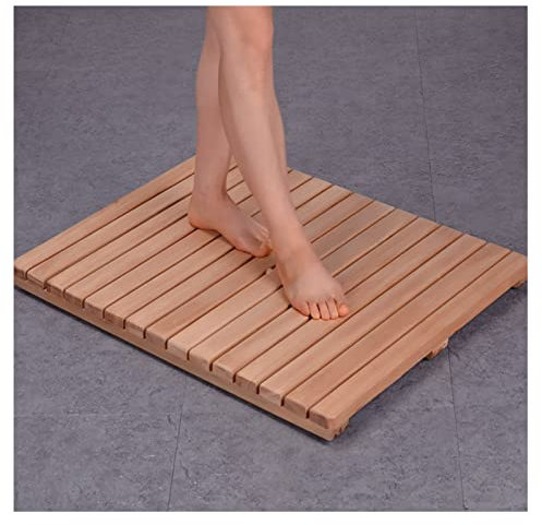 SHUITUKOUU Badematte Aus Naturholz,Bamboo Mat,Duschmatte rutschfest,Bambus-Badematte Für Dusche, Spa Und Sauna – rutschfeste Natürliche Duschmatte Anpassbar,70x80cm/28x31in