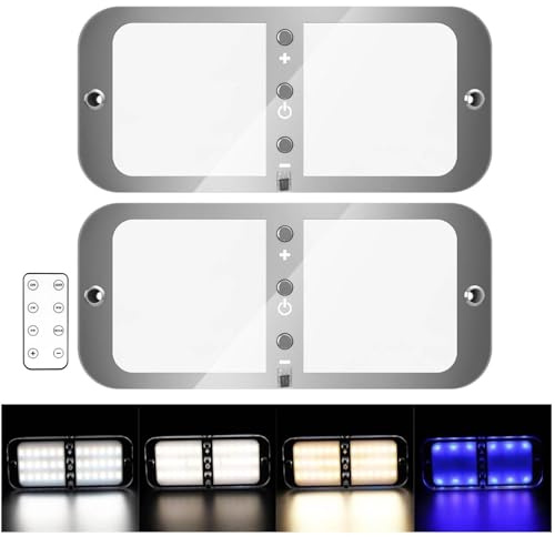 Kriogor 2 stück LED Deckenleuchte 12v Wohnmobil mit Schalter mit Fernbedienung, 4 Modi, 3 Einstellungsschalter LED Innenbeleuchtung Auto 12V, 72 LEDs 700LM Dimmbar KFZ Innenraumbeleuchtung, Universal