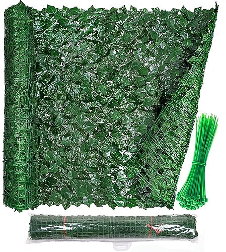 Efeu Sichtschutz Outdoor, 5 Stück 1 * 3M Künstliche Hecke, Balkon Sichtschutz Efeu, Sichtschutz Garten mit Künstlichen Blättern Künstliche Hecken Paneele Rolle für Gartenhecken Balkon Außendekoration