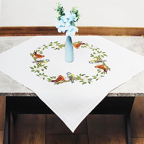 KAMACA Stickpackung Spannstich Plattstich Stielstich vorgezeichnet Baumwolle komplettes Stickset mit Stickvorlage Stickerei-Kit zum Selbersticken Erwachsene (Vögel auf dem AST MD 80x80 cm)