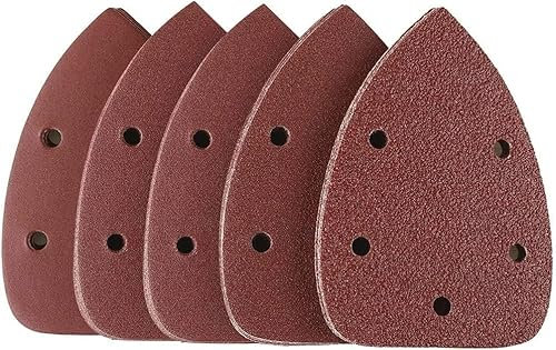 60 Pieces Mouse Detail Sander Pads, Sanding Sheets Hook and Loop Assorted 40/60/80/120/180/240 Grits Sander Paper, 5 Holes Triangle Sandpaper for Black and Decker Detail Palm Sander