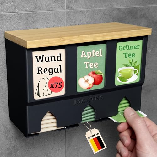 Teeregal für die Wand - hängender Teebeutelspender - Tee Aufbewahrung Küche | hochkant Tee Aufbewahrung zum Aufhängen, Teebox zur Wandmontage, Gastro Küchen Organizer
