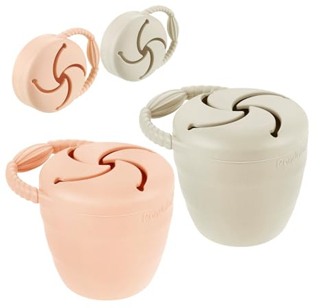 PandaEar 2 Stück Silikon Snack Becher Baby, Zusammenklappbare Snackbox Snack Cup Auslaufsicherer für Kleinkinder Baby (Rosa/Leinen)