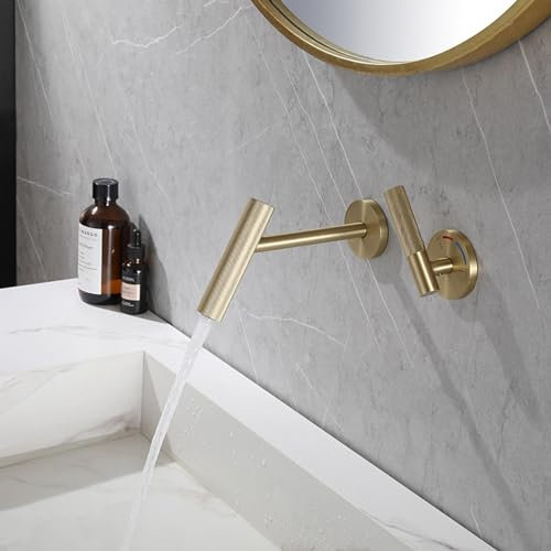XJTNLB Wasserhahn Wandmontage Badezimmer Messing Waschtischarmatur Armatur Waschbecken für Badezimmer,Gebürstetes Gold,Einhebelmischer Waschbecken