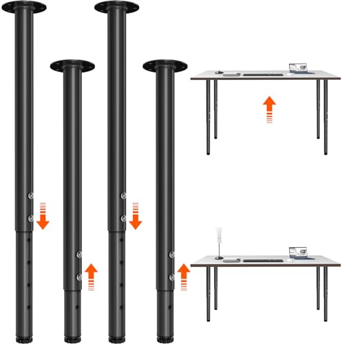 Verstellbares Metall-Tischbein, 53,3 - 91,4 cm, verstellbare Schreibtischbeine aus Metall (4 Stück)