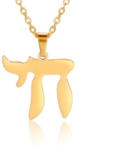 TEAMER Acciaio inossidabile Chai Simbolo Collana Stella di Davide Ciondolo Ebraico Benedizione Gioielli Amuleto Ebraico Per Donne Uomini (Collana con simbolo Chai - Oro)
