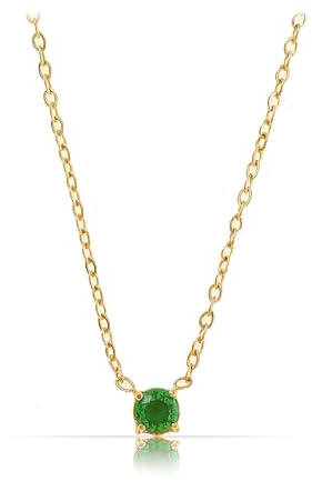Made by Nami Edelstein Kette Gold Damen 40 + 5 cm Wasserfest Geschenk für Sie (Grün)