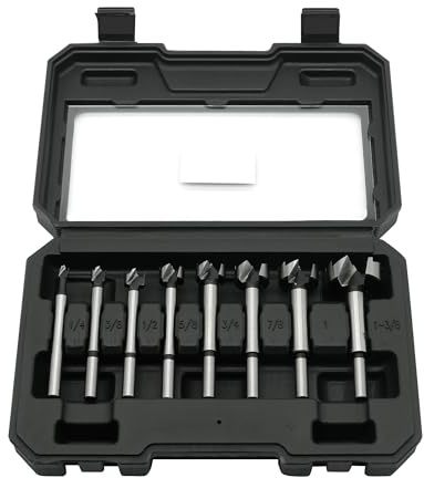 GMTOOLS Forstner - Juego de 8 brocas Forstner para madera, brocas Forstner de carburo para carpintería, abridor de barrena, herramienta de corte de taladro de vástago redondo para madera dura, madera