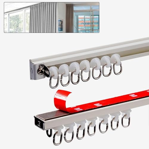 Selbstklebende Vorhangschiene Für Decke Oder Wand, Gardinenstange Aus Aluminium, 0.6m - 2.8m, Für Müheloses Gleiten, Wohnmobil-Raumteiler, Privatsphäre Und Heimdekoration(Size:2.4M/(7.9FT))