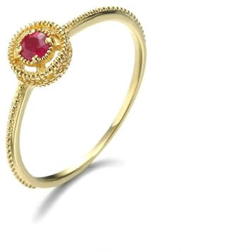 Stfery Eheringe Damen Gold 585 Ring für Frauen Rund Rubin Hochzeitsring Damen