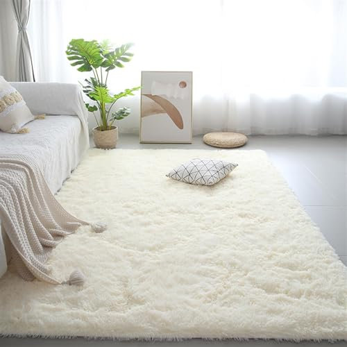 Guetto Teppiche Schlafzimmer Flauschig Weicher Hochflor Teppich Anti-Rutsch-Teppich Wohnzimmer Moderne Teppiche Waschbarer Pelzigen Bettvorleger Teppich für Sofa Wohnzimmer,Beige,140x200cm