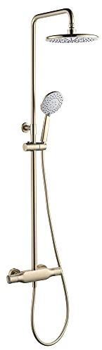 3 Way Brushed Gold Shower Wall Mounted Dual Handle Mixer Shower Combo Set with fall Shower Head, Handheld Shower and Tub Spout Faucet Bathroom