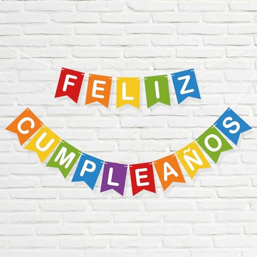 BOOMTOP Guirnalda Feliz Cumpleaños Española, Pancarta Colores, Decoración, Banderín Papel Sólido, Banner Fiesta Regalo, 5m Con Cinta